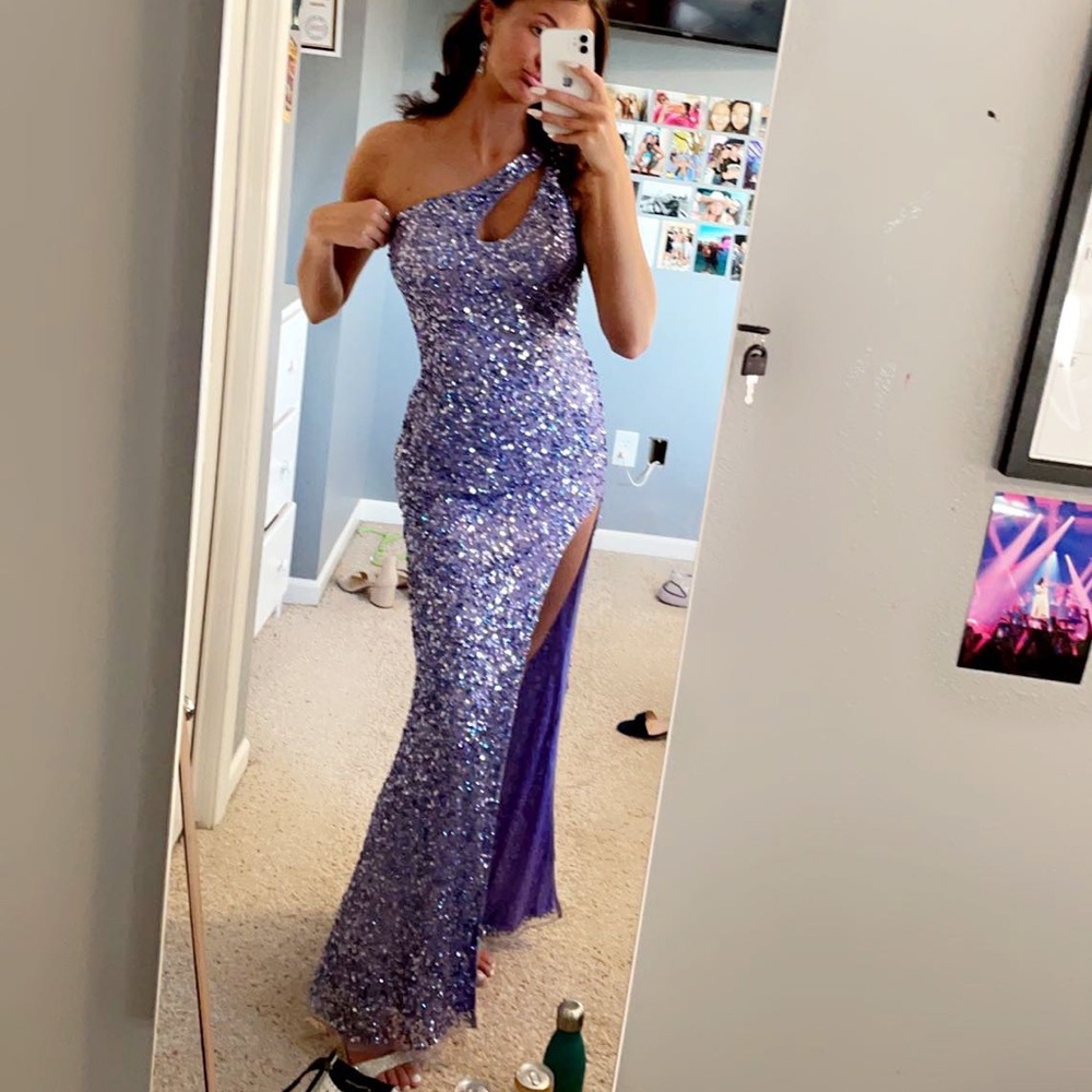 Mac Duggal one shoulder sequin prom dress